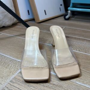 Modatope Beige Clear Strap Mule Heels